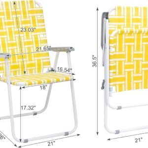 Set of 2 Patio Folding Lawn Chair, Outdoor Beach Chair Portable Camping Chair, Webbed Folding Chair for Yard, Garden (Yellow)