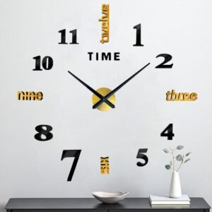 Frameless DIY Wall Clock,Large Modern 3D Mirror Sticker kit for Home Living Room Bedroom Office Wall Decorations(Black)