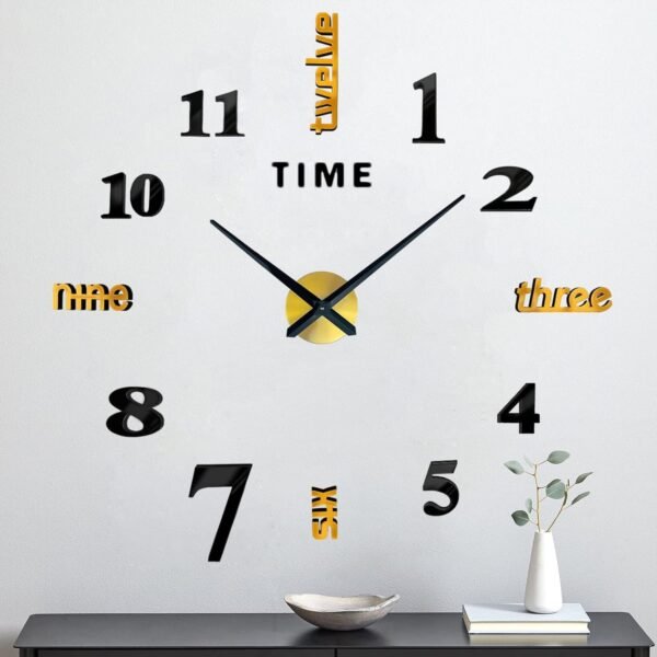 Frameless DIY Wall Clock,Large Modern 3D Mirror Sticker kit for Home Living Room Bedroom Office Wall Decorations(Black)