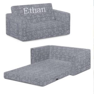 Delta Children Perfect Extra Wide Convertible Sofa to Lounger-Comfy 2-in-1 Flip Open Couch/Sleeper for Kids, Grey, 30x17x15 Inch (Pack of 1)