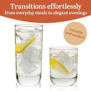 16-Piece Tumblers and Rocks Glass Set, Drinkware Glasses Set of 15.2 Oz Tumbler & 11.1 Oz Rock Glasses, Clear Drinking Glasses Set of 16