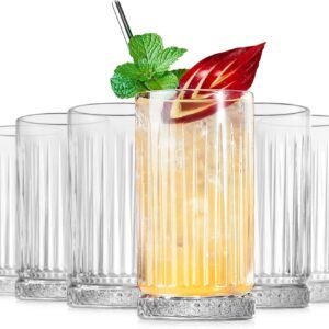 Drinking Glasses 19 oz, Thin Highball Glasses Set of 6,Clear Tall Glass Cups For Water, Juice, Beer, Drinks, and Cocktails and Mixed Drinks