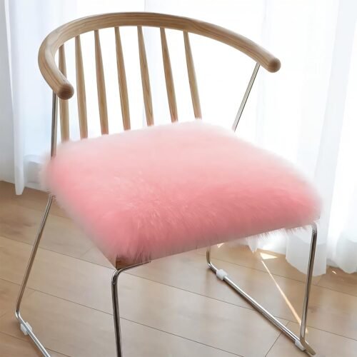 Single Sofa Recliner Chair Cover Soft Fluffy Faux Fur Sheepskin Carpet Cushion Pad for Living Room, Bedroom, Study Room, Pink