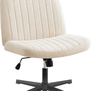 Cross Legged Armless Wide Adjustable Swivel Padded Fabric Home Office Desk Chair No Wheels