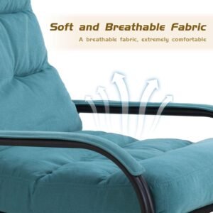 Modern Cotton Fabric Lazy Chair, Accent Contemporary Lounge Chair, Single Steel Frame Leisure Chair with Armrests,Thick Padded Back,(Blue)