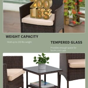 71Ug-KHTxpL._AC_SL1500.jpg 3 Piece Furniture Patio Chairs Wicker Outdoor Rattan Conversation Bistro Set for Backyard Porch Poolside Lawn (Brown)