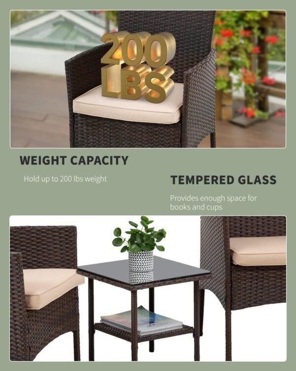 71Ug-KHTxpL._AC_SL1500.jpg 3 Piece Furniture Patio Chairs Wicker Outdoor Rattan Conversation Bistro Set for Backyard Porch Poolside Lawn (Brown)