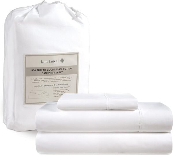Queen Sheet Set, 4 Pc Queen Size Sheets Set, 450 Thread Count 100% Cotton Sheets, Cooling Sheets Queen Size, Soft and Breathable Bed Sheets Queen, Deep Pocket Queen Sheets - Ivory