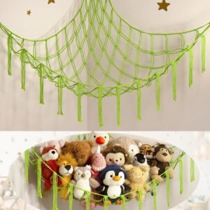 Large Stuffed Animal Hammock Corner Net for Toys Storage Hanging Stuff Animal Organizer Holder Pink Girls Living Room Bedroom Boho Nursery Dorm Decor