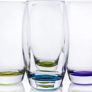 Large 16 oz Multicolored Drinking Glass Set of 6 for Water, Beverage, Cocktail, Mixed Drinks