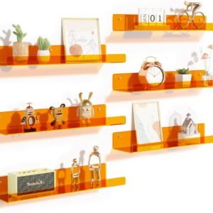 71VJOhqF5OL._AC_SL1500.jpg 4 Pack Acrylic Shelves for Wall Storage, 15" Floating Bookshelves for Kids, Display Shelf Organizer for Bathroom, Bedroom, Living Room, Kitchen, Room Decor, Clear