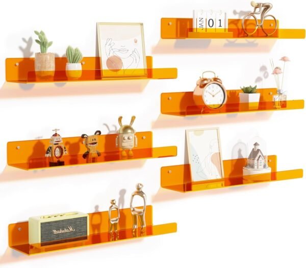 71VJOhqF5OL._AC_SL1500.jpg 4 Pack Acrylic Shelves for Wall Storage, 15" Floating Bookshelves for Kids, Display Shelf Organizer for Bathroom, Bedroom, Living Room, Kitchen, Room Decor, Clear