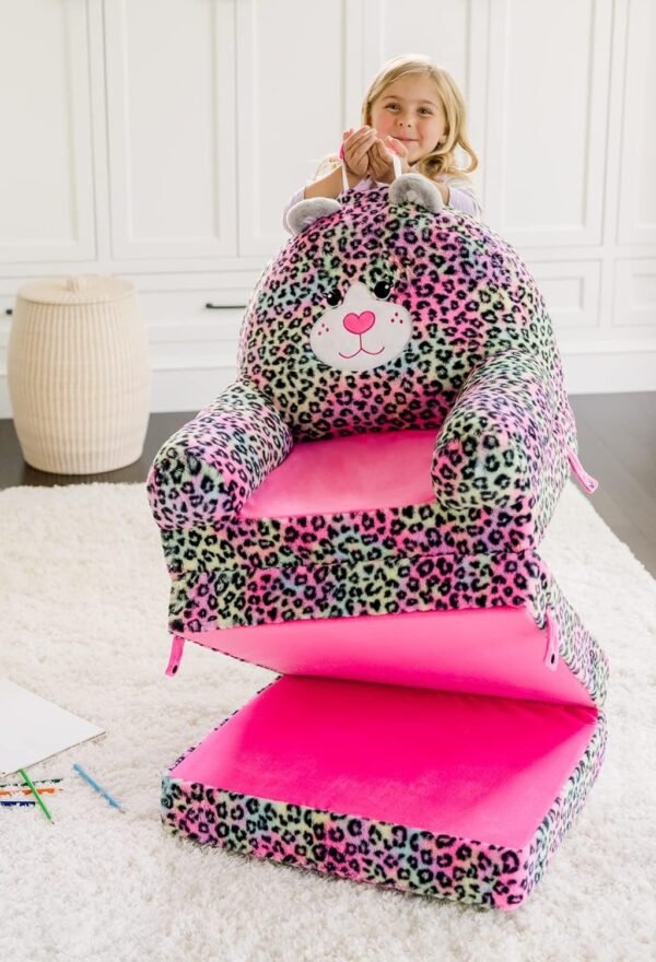 Soft Landing Elite Premium Character Sofa Seat & Transformable Fold-Out Lounger with Carrying Handle – Leopard