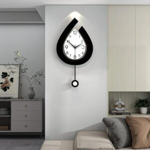 Decorative Wall Clock for Living Room Decor Large Modern Wall Clocks with Pendulum Battery Operated for Bedroom Office Kitchen Home Black Wood Silent Wall Clock Non Ticking 11.8 * 19.7"