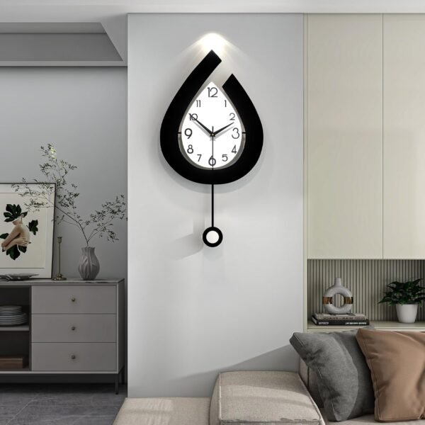 Decorative Wall Clock for Living Room Decor Large Modern Wall Clocks with Pendulum Battery Operated for Bedroom Office Kitchen Home Black Wood Silent Wall Clock Non Ticking 11.8 * 19.7"