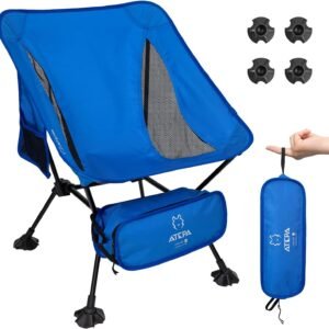 Ultralight Camping Chair for Backpacking Hiking, Portable Compact Lightweight Folding Camp Chairs for Adults - Square Aluminum Frame with Anti-Sinking Feet for Beach Lawn Travel BBQ Outdoor