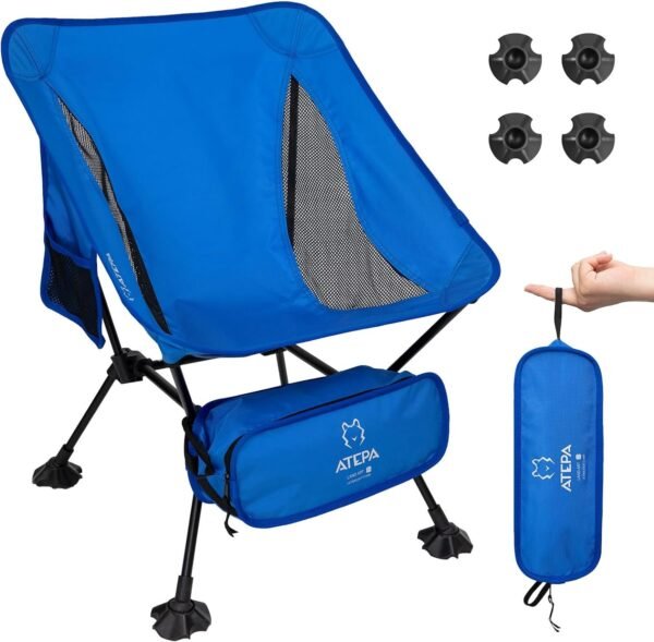 Ultralight Camping Chair for Backpacking Hiking, Portable Compact Lightweight Folding Camp Chairs for Adults - Square Aluminum Frame with Anti-Sinking Feet for Beach Lawn Travel BBQ Outdoor