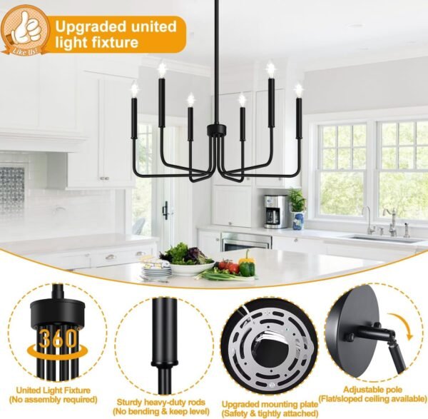 Black Chandelier, 6-Light Farmhouse Chandelier for Dining Room Lighting Fixtures Hanging, Dining Light Fixtures Industrial Modern Chandelier for Bedroom, Foyer, Hall, Kitchen, Living Room and Entryway