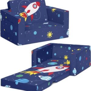 71X2r5FdOZL._AC_SL1500.jpg Delta Children Cozee 2-in-1 Convertible Sofa to Lounger - Comfy Flip Open Couch/Sleeper for Kids, Space