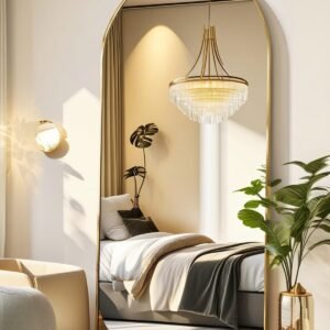 Floor Mirror, 58"×18" Arched Full Length Mirror with Stand, Standing Mirror, Full Body Mirror, Large Mirror, Arched Wall Mirror, Freestanding, Aluminum Frame - Gold