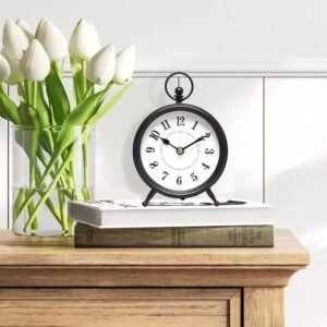 71XTipaUseL._AC_SL1500.jpg Vintage Black Table Clock on Stand, Decorative Desk and Shelf Clock, Rustic Mantel Clock Farmhouse Clock Non-Ticking