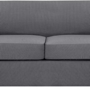 H.VERSAILTEX 3 Piece Stretch Sofa Covers for 2 Cushion Sofa Couch Covers for Living Room Furniture Cover (Base Cover Plus 2 Seat Cushion Covers) Thicker Jacquard Fabric(Large Sofa, Grey)