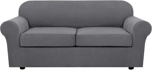 71Xe9O_gOCL._AC_SL1500.jpg H.VERSAILTEX 3 Piece Stretch Sofa Covers for 2 Cushion Sofa Couch Covers for Living Room Furniture Cover (Base Cover Plus 2 Seat Cushion Covers) Thicker Jacquard Fabric(Large Sofa, Grey)