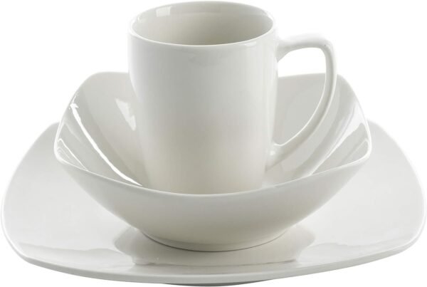 Porcelain Chip and Scratch Resistant Dinnerware set, Service for 4 (12pcs), White (Soft Square)