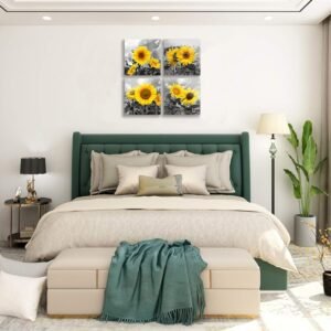 71Y7_Hyzp5L._AC_SL1500.jpg Wall Art Decor - 4 Panels Sunflower Canvas Wall Art Giclee Modern Home Decoration Watercolor Poster Canvas Picture for Living Room Ready to Hang