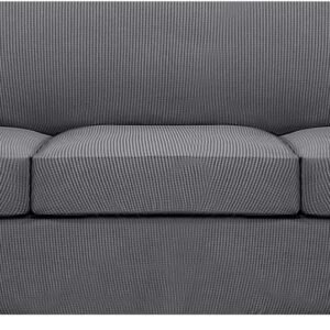 H.VERSAILTEX 3 Piece Stretch Sofa Covers for 2 Cushion Sofa Couch Covers for Living Room Furniture Cover (Base Cover Plus 2 Seat Cushion Covers) Thicker Jacquard Fabric(Large Sofa, Grey)