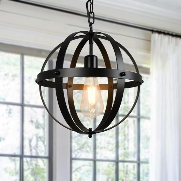 71YcfhFcSfL._AC_SL1500.jpg Vintage Pendant Hanging Light Fixtures, Flush Mount Ceiling Chandelier Lamp with Metal Spherical Shade for Kitchen, Dining Room, Living Room, Hallway, Entryway 3-Light, E12 Base-Matte Black
