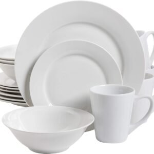 Porcelain Chip and Scratch Resistant Dinnerware set, Service for 4 (12pcs), White (Soft Square)