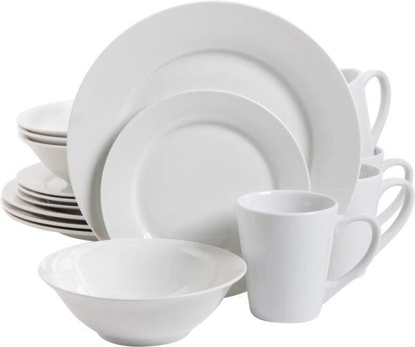 Porcelain Chip and Scratch Resistant Dinnerware set, Service for 4 (12pcs), White (Soft Square)