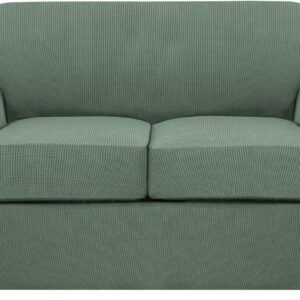 H.VERSAILTEX 3 Piece Stretch Sofa Covers for 2 Cushion Sofa Couch Covers for Living Room Furniture Cover (Base Cover Plus 2 Seat Cushion Covers) Thicker Jacquard Fabric(Large Sofa, Grey)
