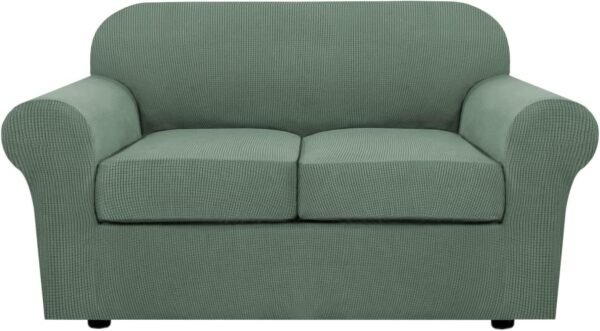 H.VERSAILTEX 3 Piece Stretch Sofa Covers for 2 Cushion Sofa Couch Covers for Living Room Furniture Cover (Base Cover Plus 2 Seat Cushion Covers) Thicker Jacquard Fabric(Large Sofa, Grey)