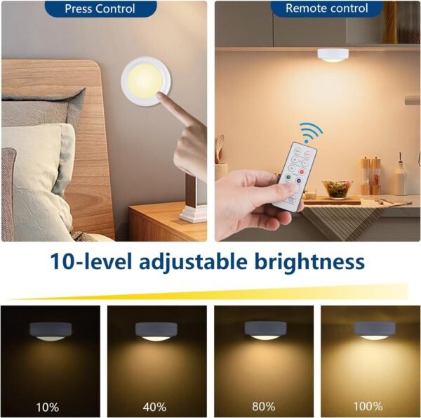 12 Pack LED Puck Lights Remote Control 16 Color Changeable Under Cabinet Lights, Battery Operated Lights Night Light with Dimmer & Timmer for Closet Bedroom Kitchen, White