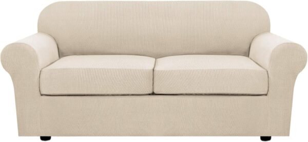 H.VERSAILTEX 3 Piece Stretch Sofa Covers for 2 Cushion Sofa Couch Covers for Living Room Furniture Cover (Base Cover Plus 2 Seat Cushion Covers) Thicker Jacquard Fabric(Large Sofa, Grey)