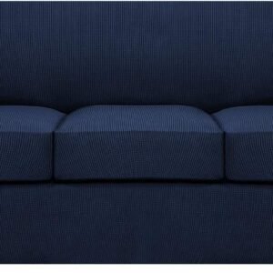 H.VERSAILTEX 3 Piece Stretch Sofa Covers for 2 Cushion Sofa Couch Covers for Living Room Furniture Cover (Base Cover Plus 2 Seat Cushion Covers) Thicker Jacquard Fabric(Large Sofa, Grey)