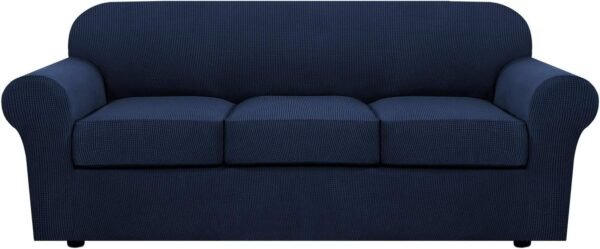 H.VERSAILTEX 3 Piece Stretch Sofa Covers for 2 Cushion Sofa Couch Covers for Living Room Furniture Cover (Base Cover Plus 2 Seat Cushion Covers) Thicker Jacquard Fabric(Large Sofa, Grey)