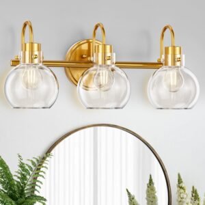 71_3-tmgmCL._AC_SL1500.jpg Bathroom Light Fixtures, Black 3 Lights Vanity Light, Farmhouse Wall Sconces with Globe Glass Shade, Porch Wall Mount Lamp for Mirror, Kitchen, Porch Living Room Workshop (E26 Base)
