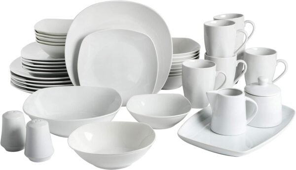 Porcelain Chip and Scratch Resistant Dinnerware set, Service for 4 (12pcs), White (Soft Square)