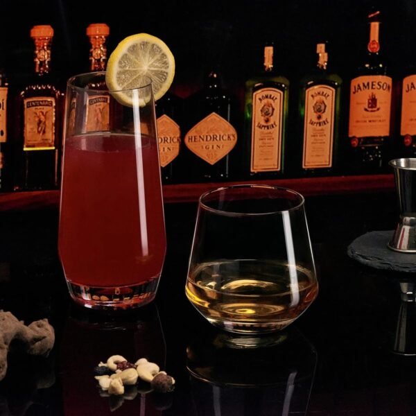 71_oCLo9bML._AC_SL1500.jpg Drinking Glasses Set of 8-4 Tall Glass Cups 18 oz & 4 Short Stemless Wine Glasses 13 oz, Highball Glasses, Glassware Sets for Cocktail, Beer, Wine, Whiskey, Water & Juice Drinkware