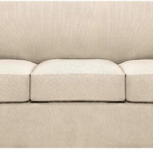H.VERSAILTEX 3 Piece Stretch Sofa Covers for 2 Cushion Sofa Couch Covers for Living Room Furniture Cover (Base Cover Plus 2 Seat Cushion Covers) Thicker Jacquard Fabric(Large Sofa, Grey)