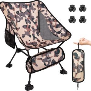 Ultralight Camping Chair for Backpacking Hiking, Portable Compact Lightweight Folding Camp Chairs for Adults - Square Aluminum Frame with Anti-Sinking Feet for Beach Lawn Travel BBQ Outdoor