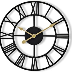 Large Wall Clock for Living Room Decor, (40CM) 16 Inch Wall Clock Decorative, Metal Analog Roman Numeral Wall Clock Modern Wall Clocks - Large Clock Home Decor (Gold)