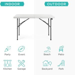 Best Choice Products 4ft Plastic Folding Table, Indoor Outdoor Heavy Duty Portable w/Handle, Lock for Picnic, Party, Camping - White