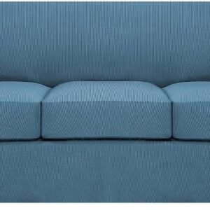 H.VERSAILTEX 3 Piece Stretch Sofa Covers for 2 Cushion Sofa Couch Covers for Living Room Furniture Cover (Base Cover Plus 2 Seat Cushion Covers) Thicker Jacquard Fabric(Large Sofa, Grey)