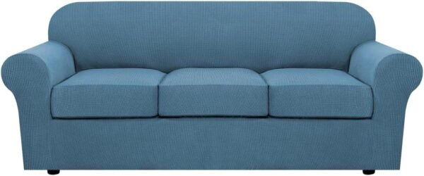 H.VERSAILTEX 3 Piece Stretch Sofa Covers for 2 Cushion Sofa Couch Covers for Living Room Furniture Cover (Base Cover Plus 2 Seat Cushion Covers) Thicker Jacquard Fabric(Large Sofa, Grey)