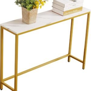 71a3uo45mHL._AC_SL1500.jpg Console Table for Entryway, Faux Marble MDF Sofa Table with Golden Frame (Single Layer, White Marble)
