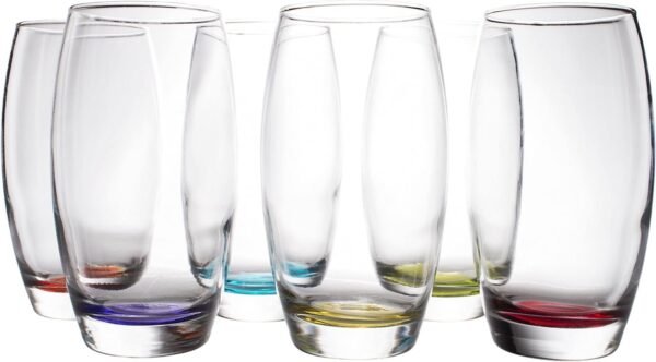 Large 16 oz Multicolored Drinking Glass Set of 6 for Water, Beverage, Cocktail, Mixed Drinks